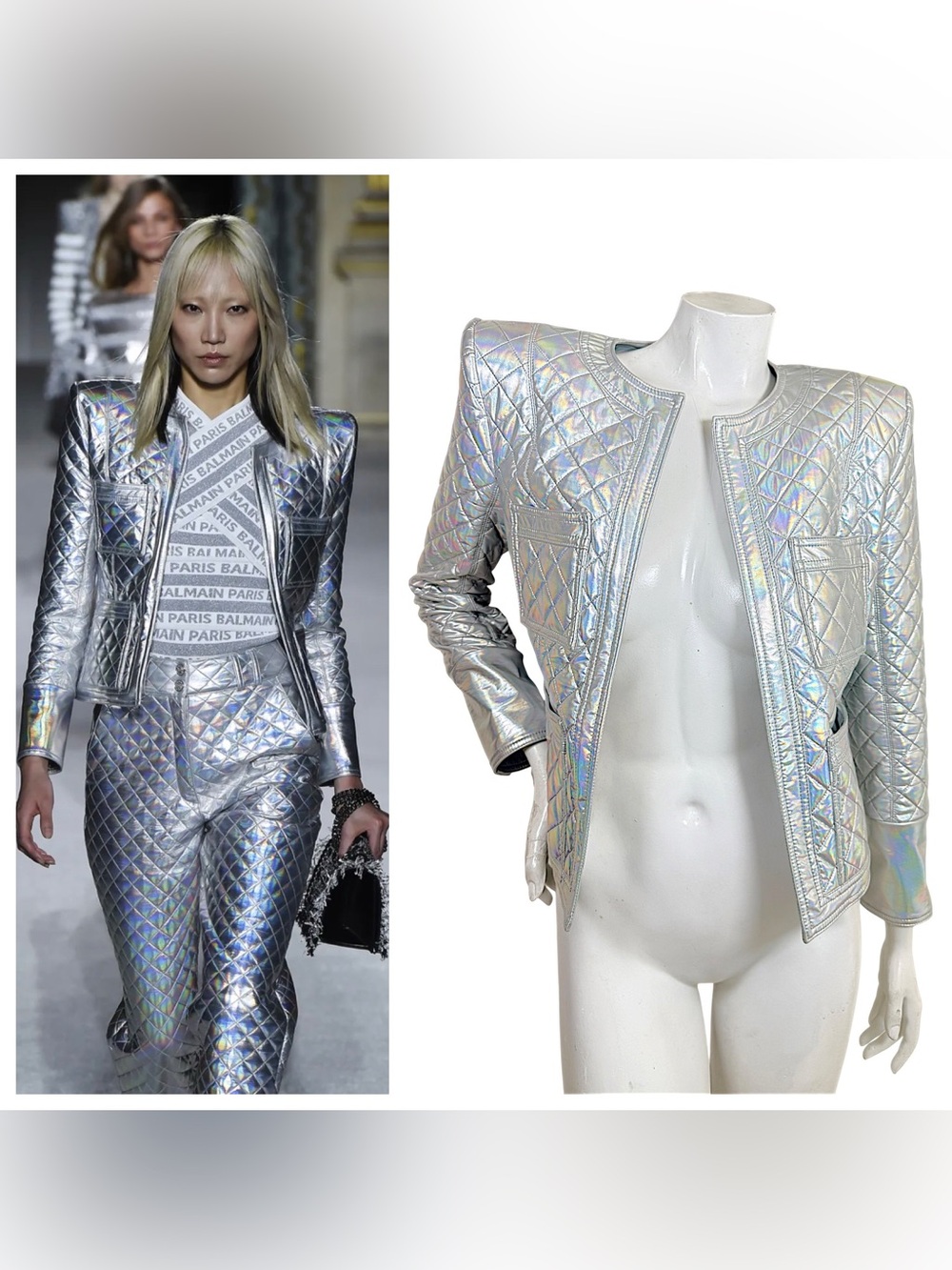 Balmain FW18 Look 8 Holographic Runway Jacket 38